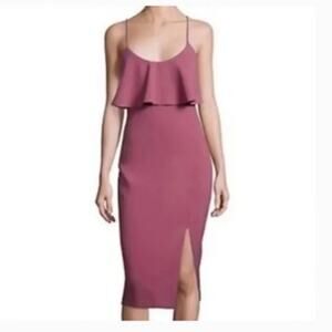 Likely Sleeveless Scoop NeckRuffle Trim Midi Bodycon Dress Mauve Pink Women's 6